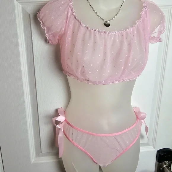 New Coquette Polka-dot Babydoll Lingerie Set M - Picture 3 of 8